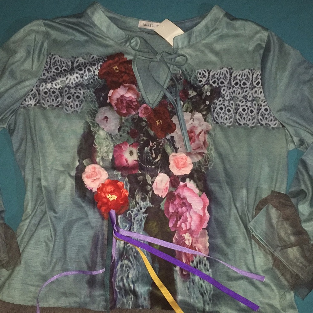 MissLook NWT Embellished Boho Chic Tunic Top P L - Picture 9 of 13